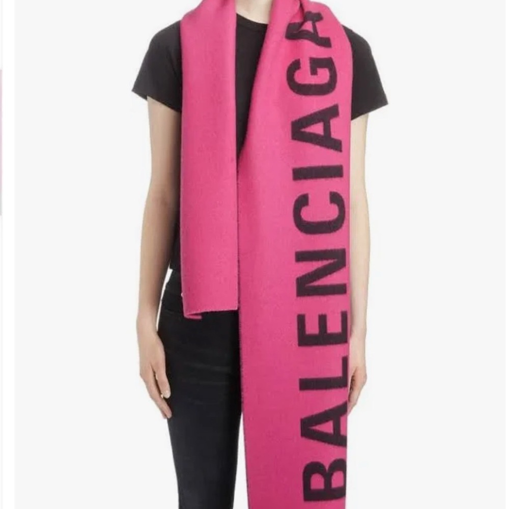 Balenciaga Fuchsia Scarf with Black Lettering